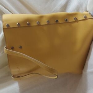 Lamarthe Paris Yellow Silver Studded Leather Shoulder Tote Bag